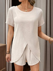 High-Low Round Neck Top and Shorts Set OutfitFlow