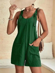 Full Size Knot Strap Romper with Pockets Plus Size OutfitFlow