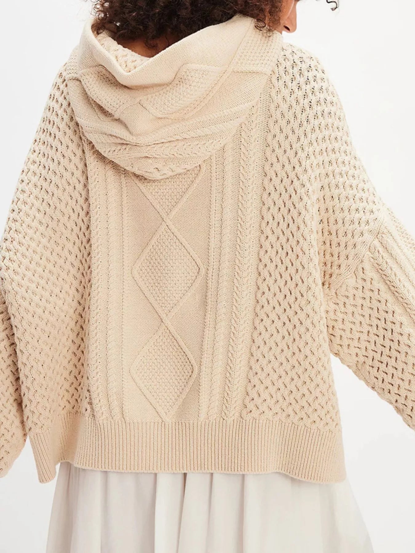 Texture Knit Long Sleeve Hooded Sweater OutfitFlow