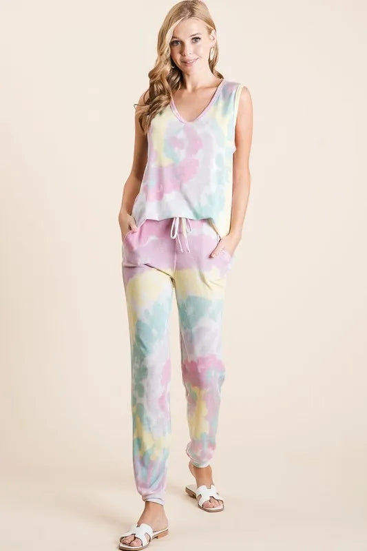 BiBi Tie Dye French Terry Casual Pants OutfitFlow