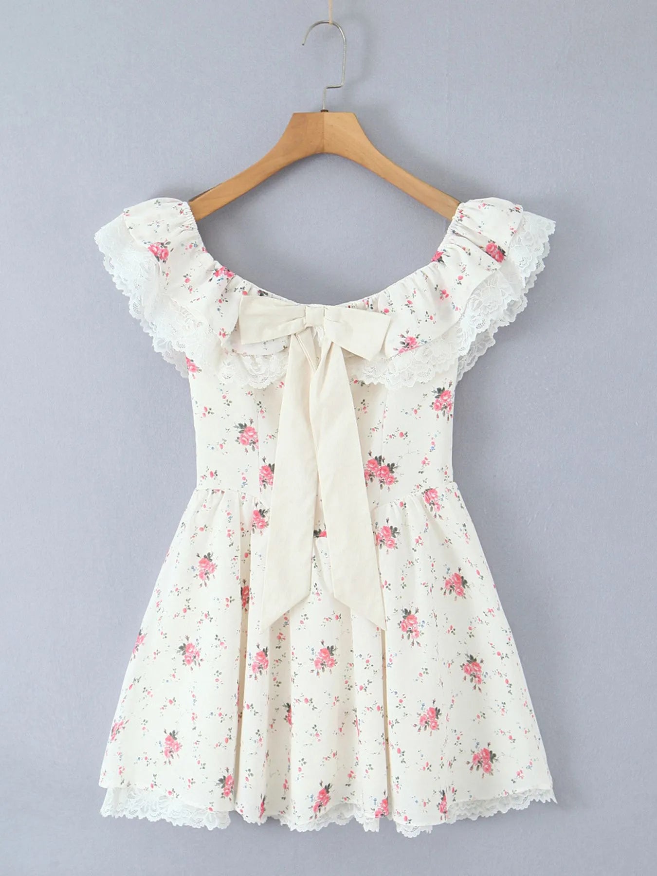 Off-Shoulder Floral Lace Trim Mini Dress OutfitFlow