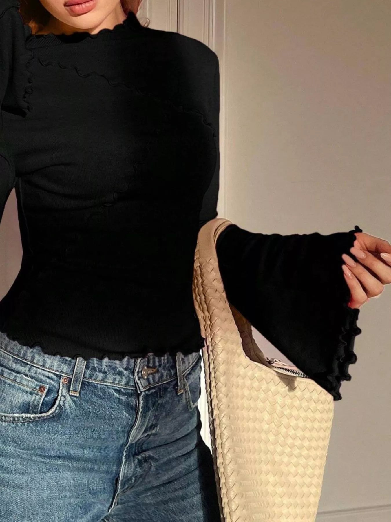 Lettuce Edge Flare Sleeve Top OutfitFlow