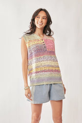 Davi & Dani Multi Color Crochet Sleeveless Knit Vest Top OutfitFlow