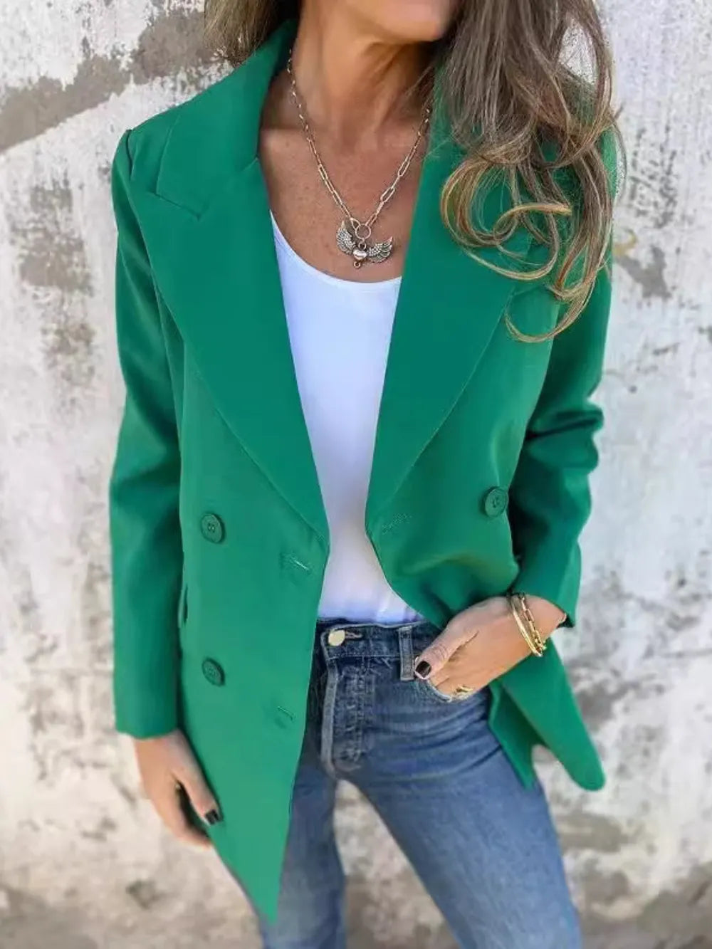 Full Size Collared Neck Long Sleeve Blazer Green Trendsi
