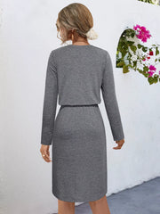 Long Sleeve Drawstring Midi Dress OutfitFlow