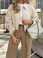 Zip Up Tweed Cropped Jacket OutfitFlow