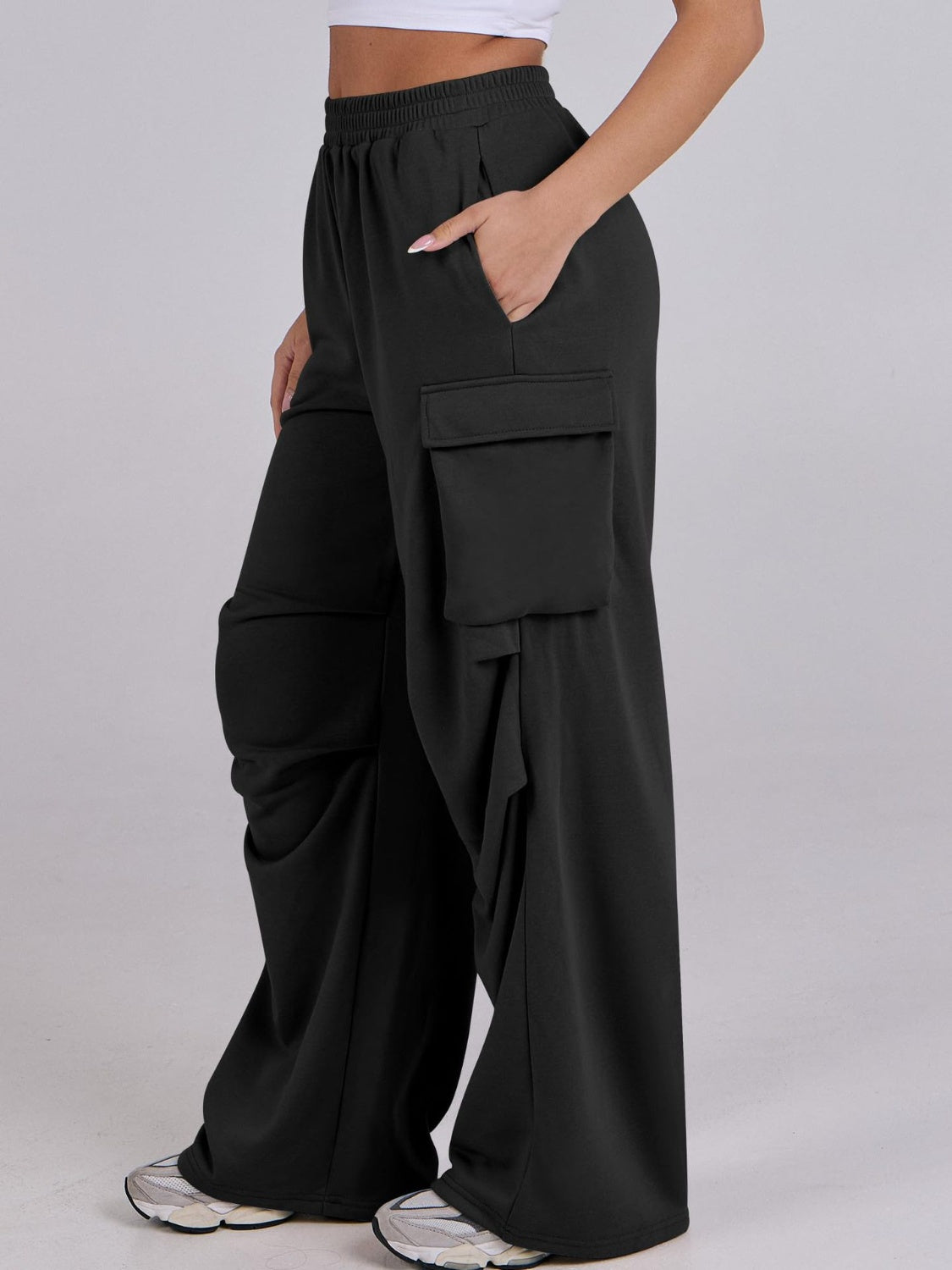 Outfit Flow - Elastic Waist Wide Leg Pants with Pockets