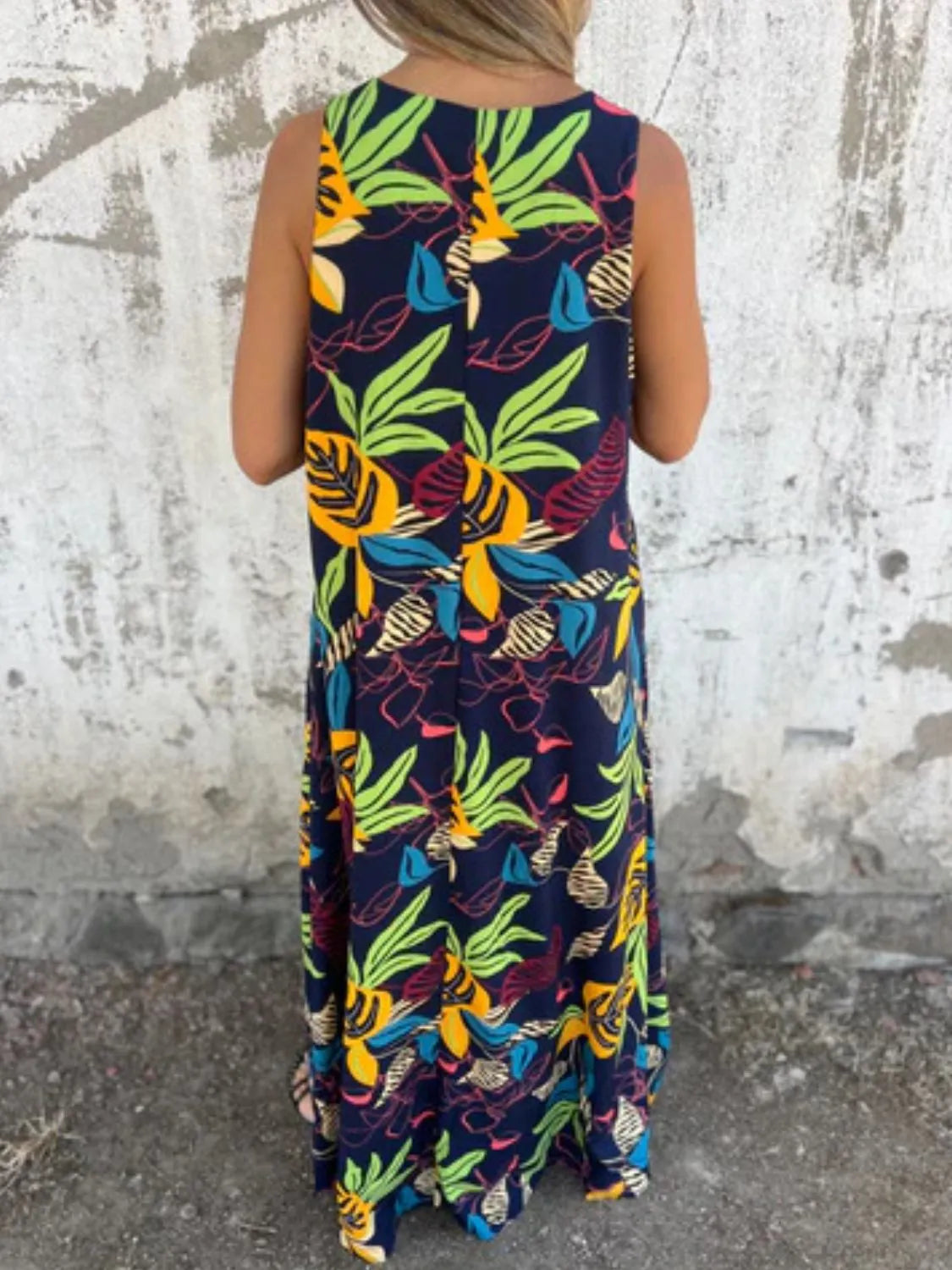 Full Size Printed V-Neck Sleeveless Dress Plus Size OutfitFlow