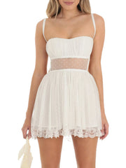 Lace Backless Mini Cami Dress Blue OutfitFlow