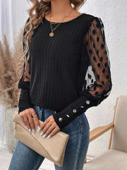 Polka Dot Sheer Sleeve Blouse OutfitFlow