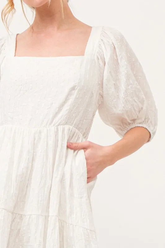 And The Why Square Neck Puff Sleeve Tiered Mini Dress OutfitFlow