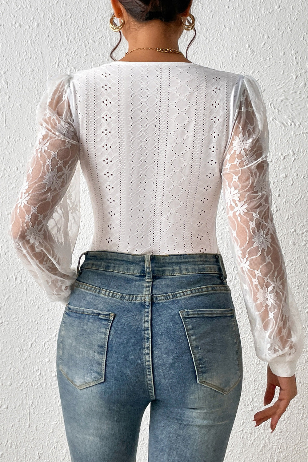 Outfit Flow - Eyelet Lace Long Sleeve Bodysuit