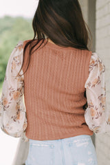 Outfit Flow - Cable Knit Round Neck Flounce Sleeve Sweater