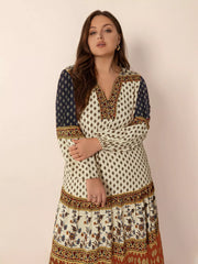 Plus Size Notched Balloon Sleeve Maxi Dress OutfitFlow