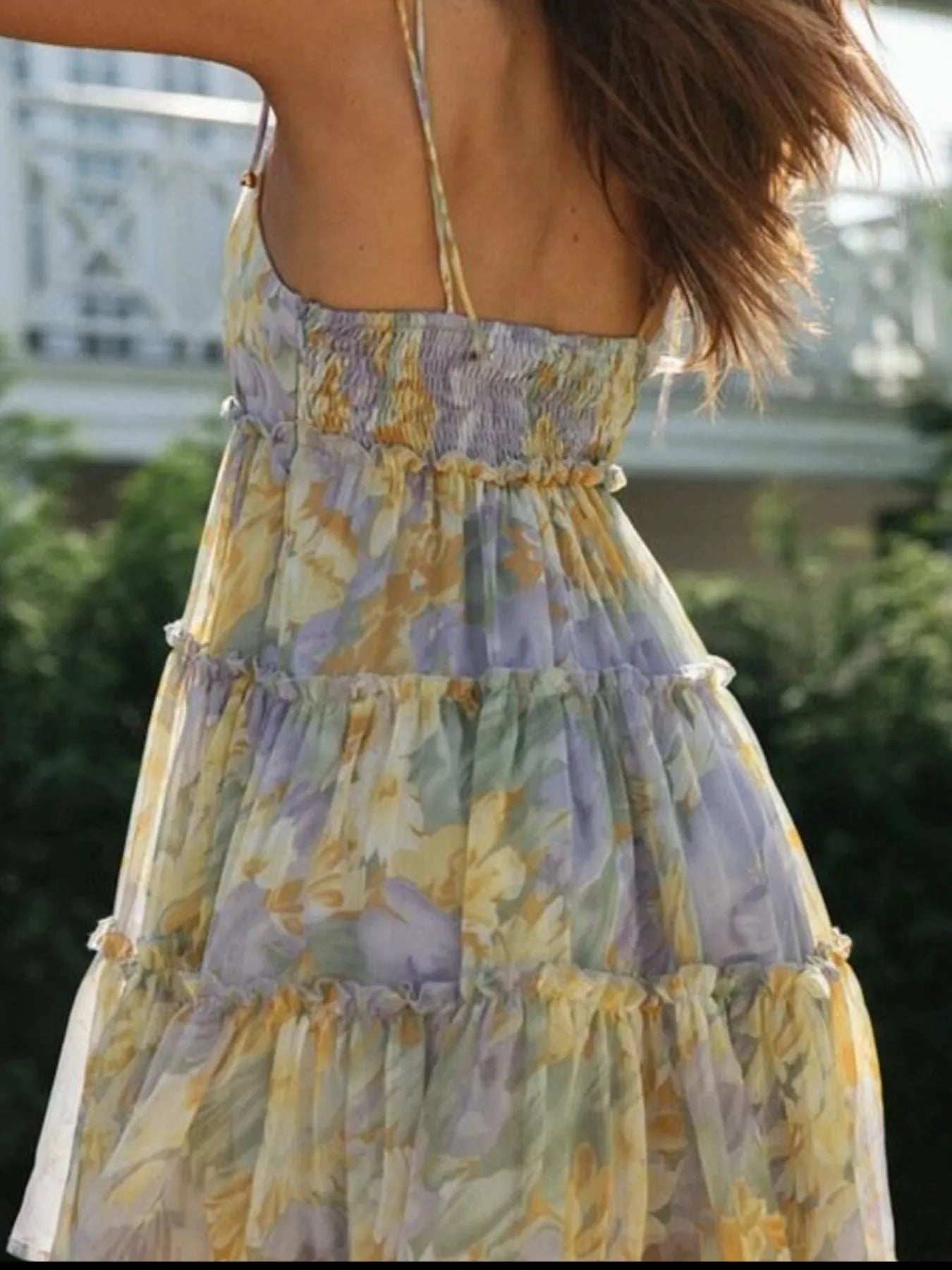 Printed Tie-Strap Tiered Mini Dress OutfitFlow