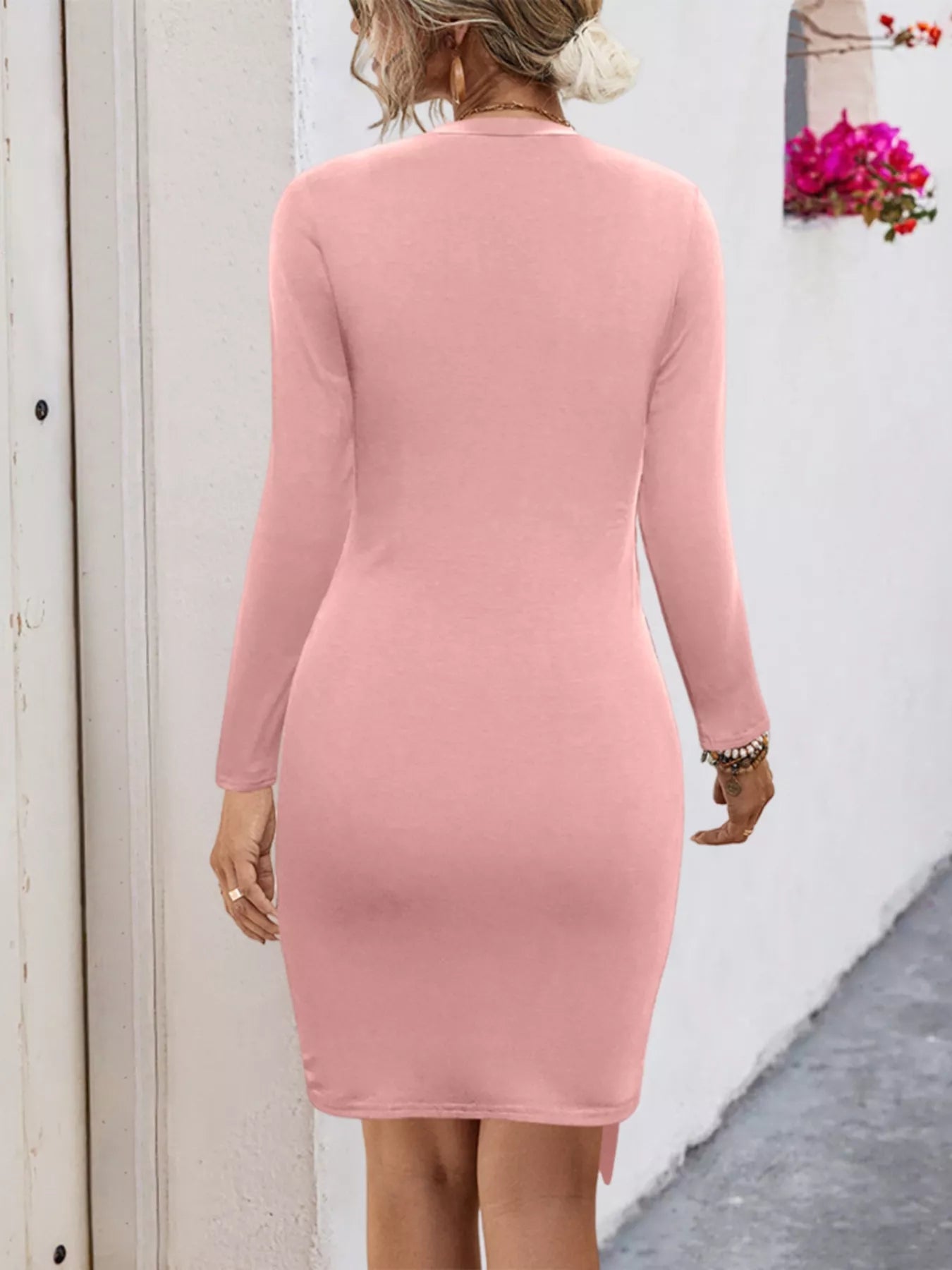 Round Neck Long Sleeve Bodycon Dress OutfitFlow