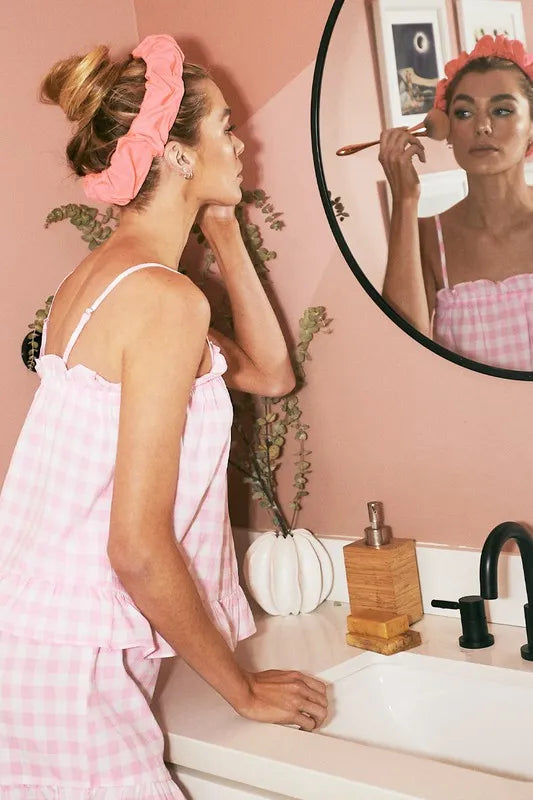 Lime 'N' Chili Gingham Ruffle Trim Cami and Shorts Pajama Set OutfitFlow