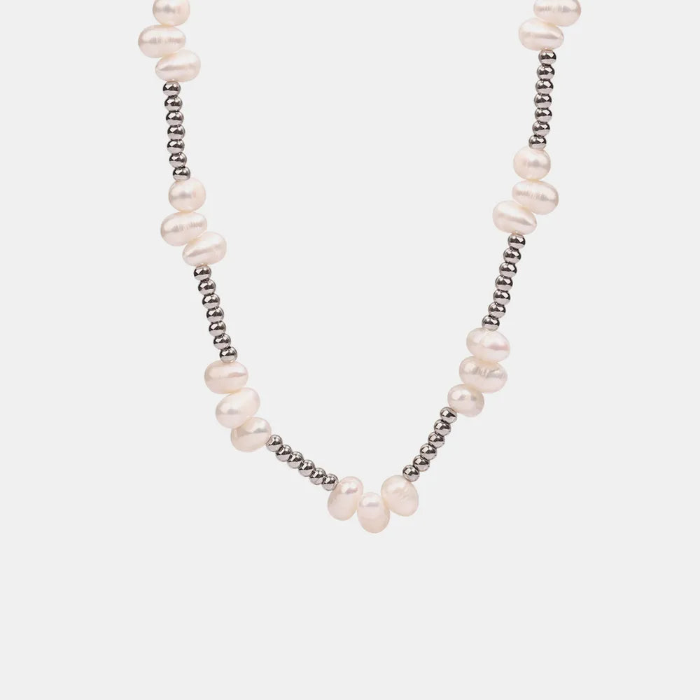 Freshwater Pearl Titanium Steel Bead Necklace OutfitFlow
