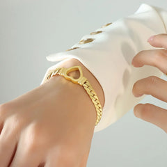 Titanium Steel Cutout Heart Bracelet Gold One Size OutfitFlow