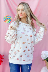 And The Why Kiss Pink Foil Allover Print Pullover Sweatshirts OutfitFlow