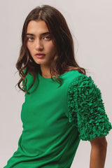 BiBi Short Mesh Flower Sleeve Knit Top OutfitFlow