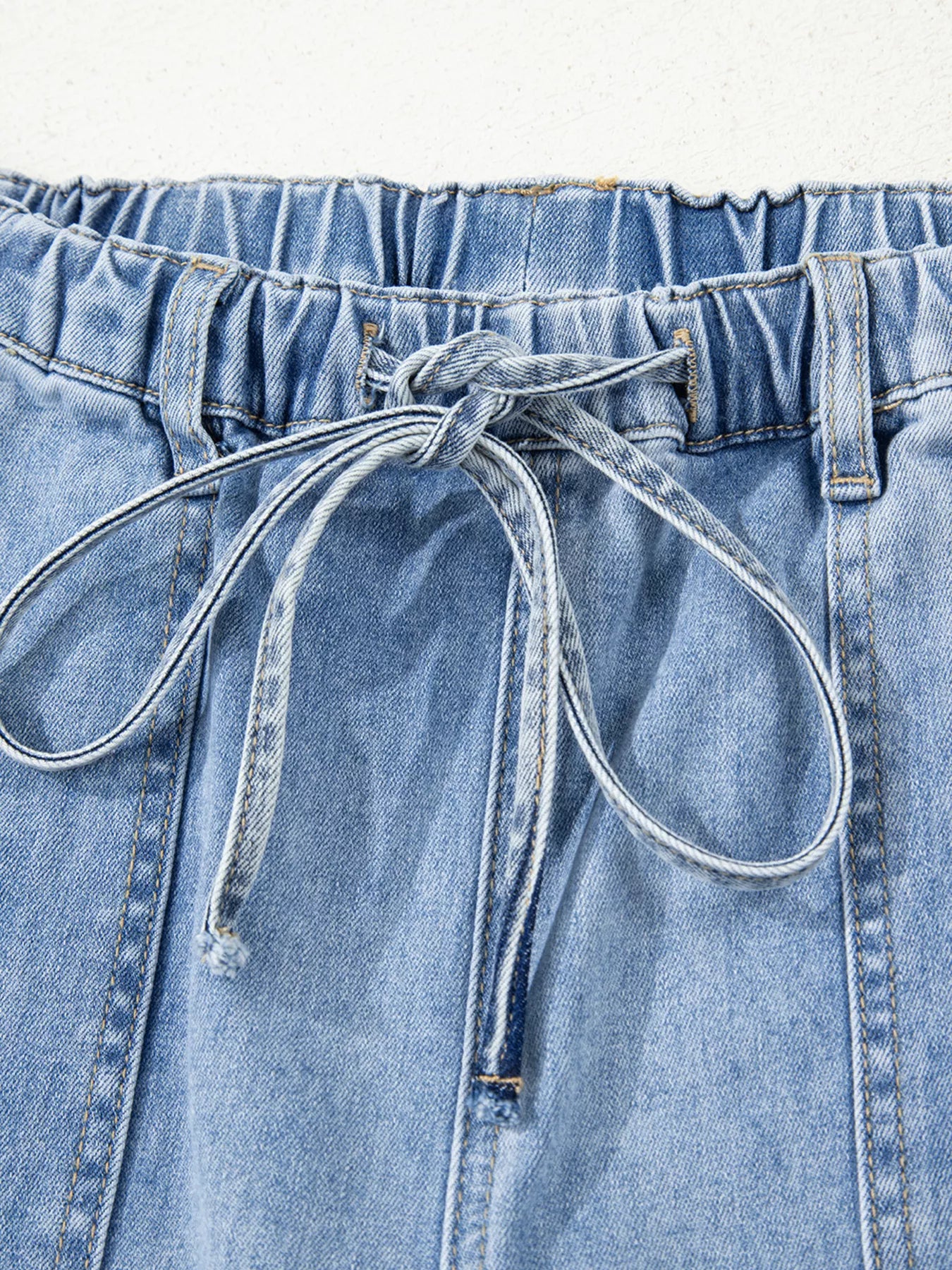 Wide Leg Drawstring Raw Hem Jeans OutfitFlow