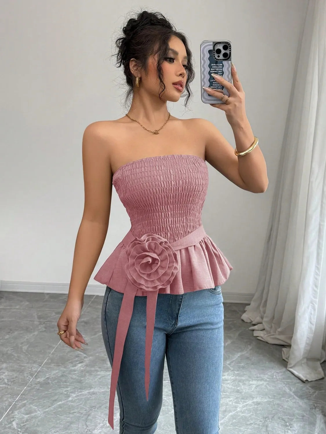 Flower Smocked Tube Top OutfitFlow