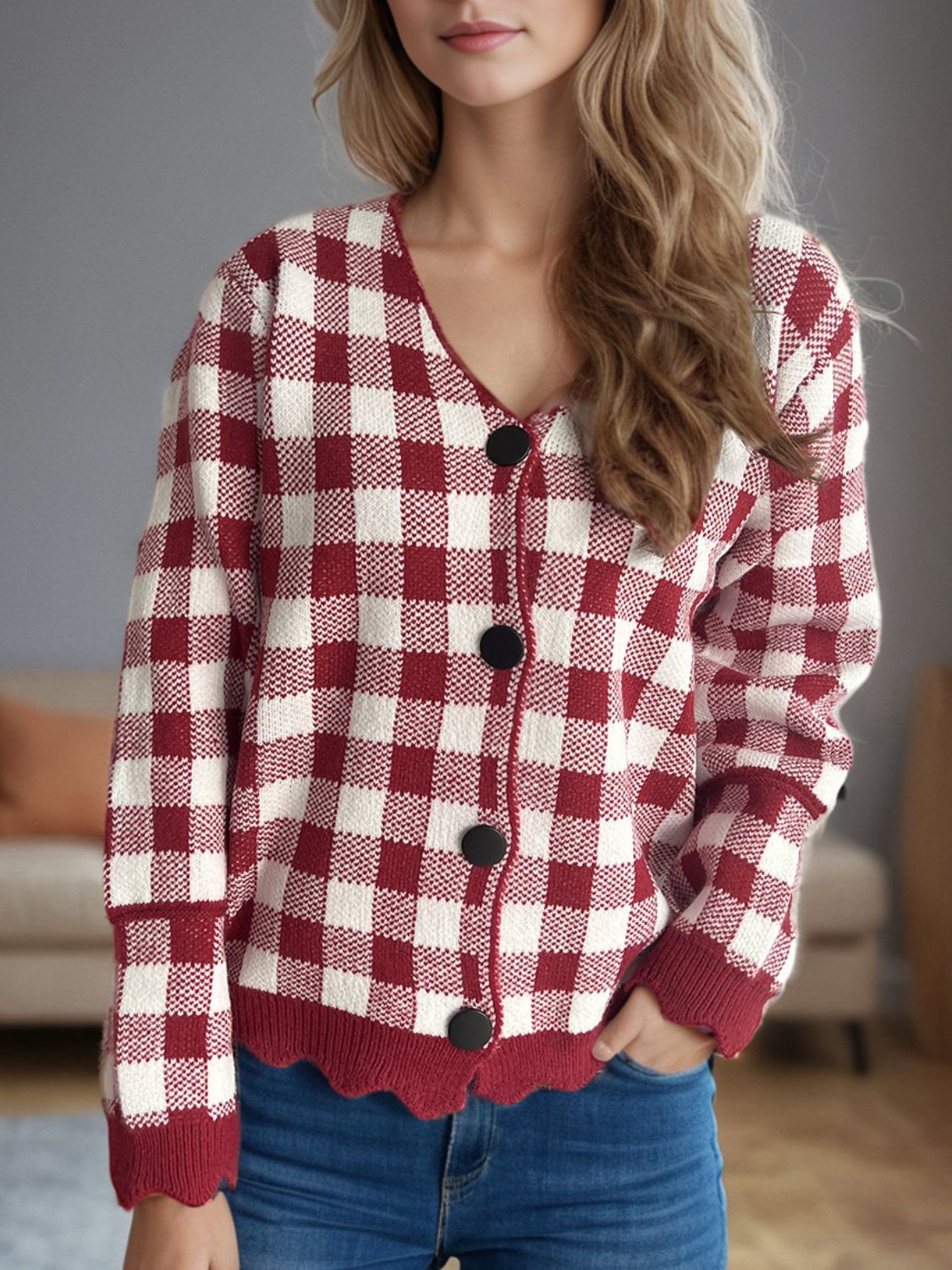 Outfit Flow - Plaid V-Neck Button Up Cardigan