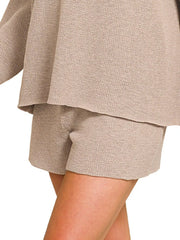 Zenana Round Neck Knit Top and Shorts Sweater Set OutfitFlow