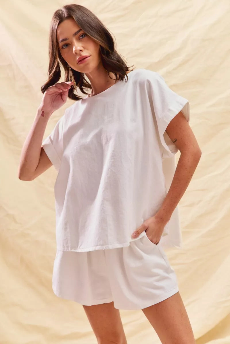 SO ME Round Neck Short Sleeve Top and Shorts Set OutfitFlow