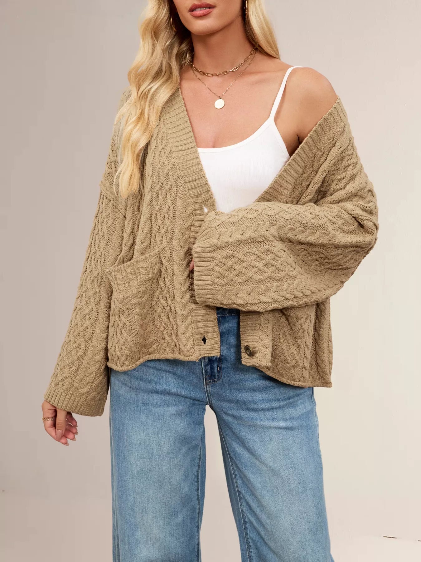 Cable Knit Button-Down Cardigan OutfitFlow