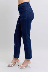 Judy Blue Full Size Hw Work Wear Knee Patch Straight Jeans Plus Size OutfitFlow