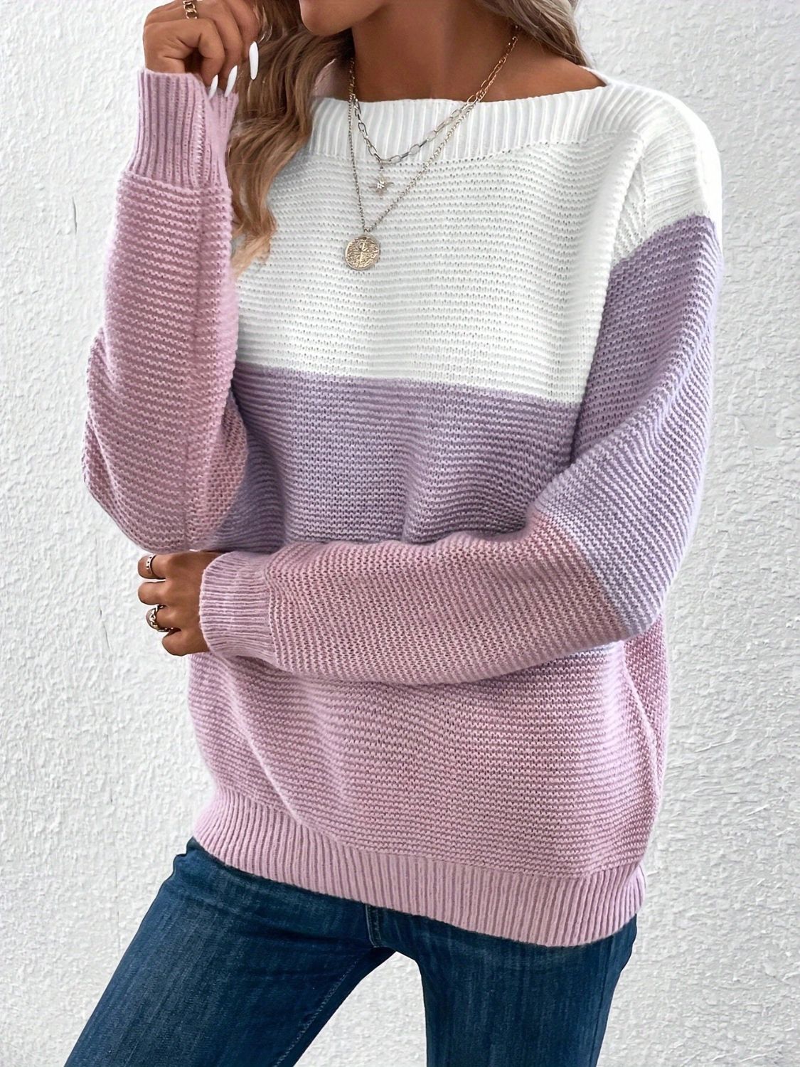 Outfit Flow - Color Block Boat Neck Sweater