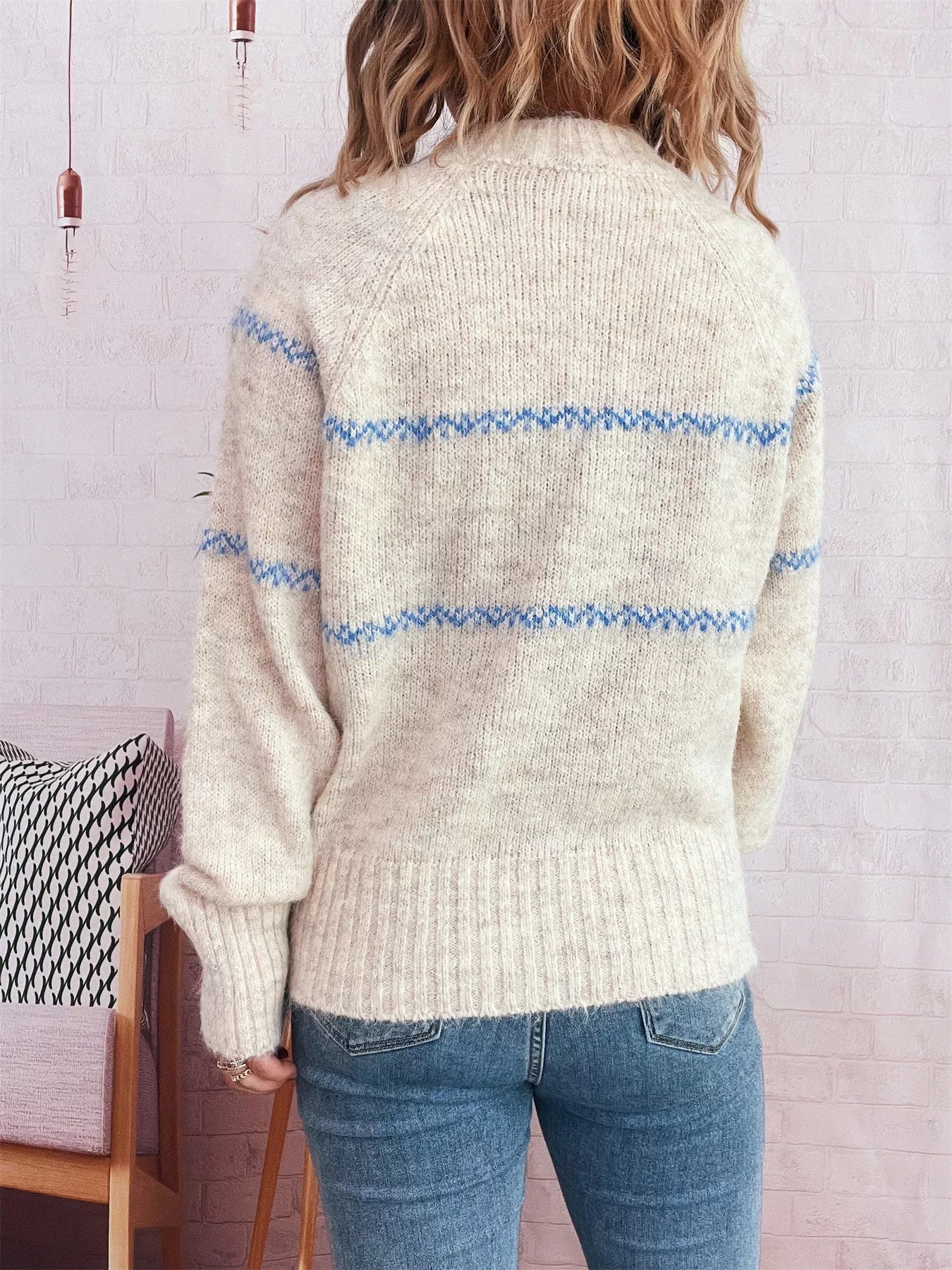 Ribbed Hem Flower Long Sleeve Sweater OutfitFlow