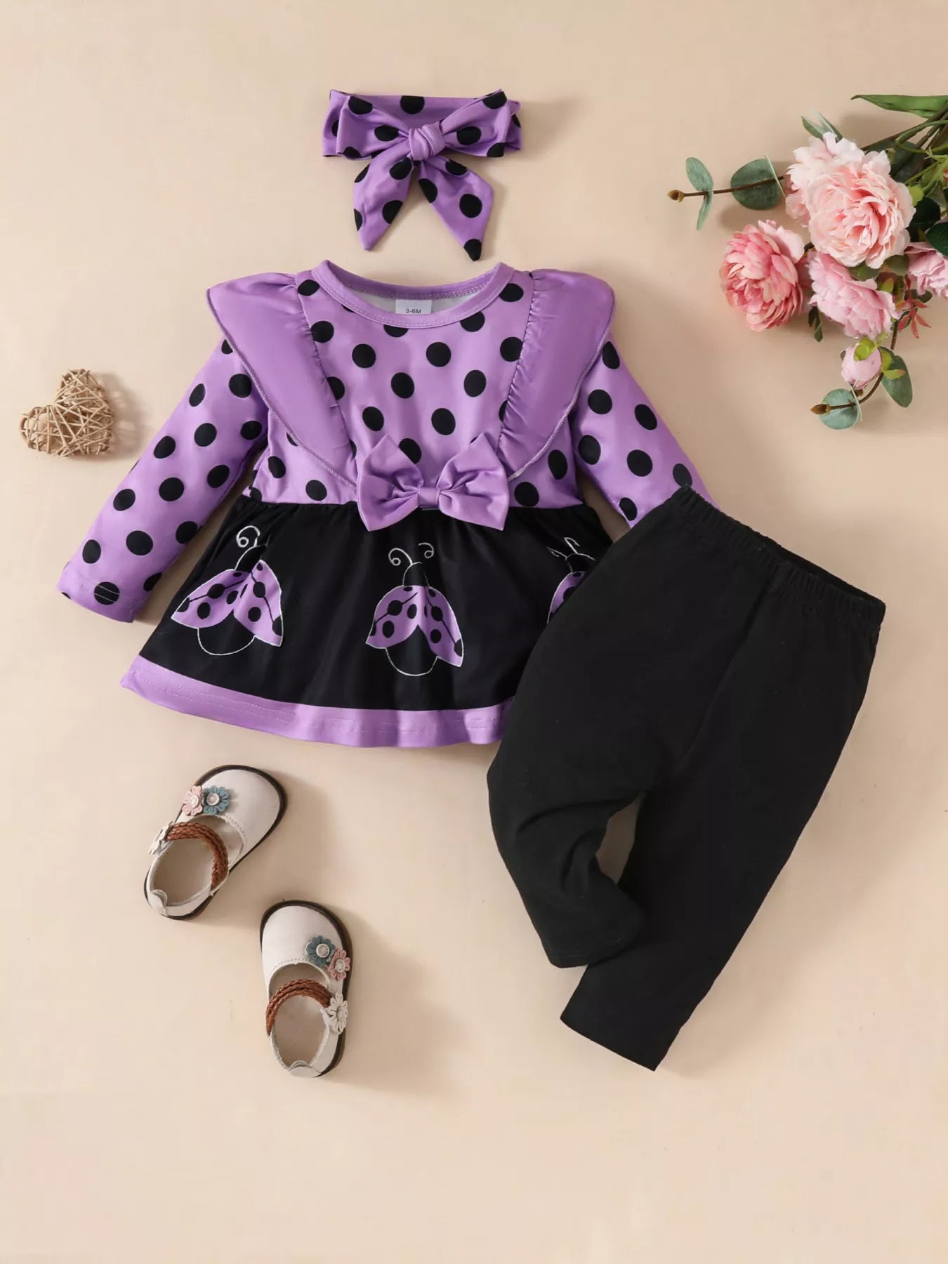 Children's Ruffled Top and Pants Set with Headband Violet Trendsi