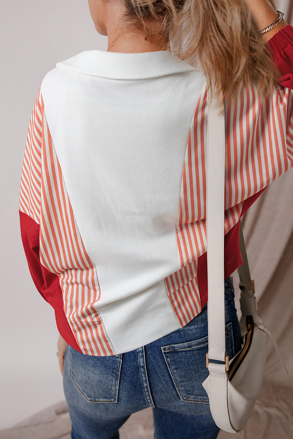 Outfit Flow - Striped Johnny Collar Long Sleeve Sweatshirt