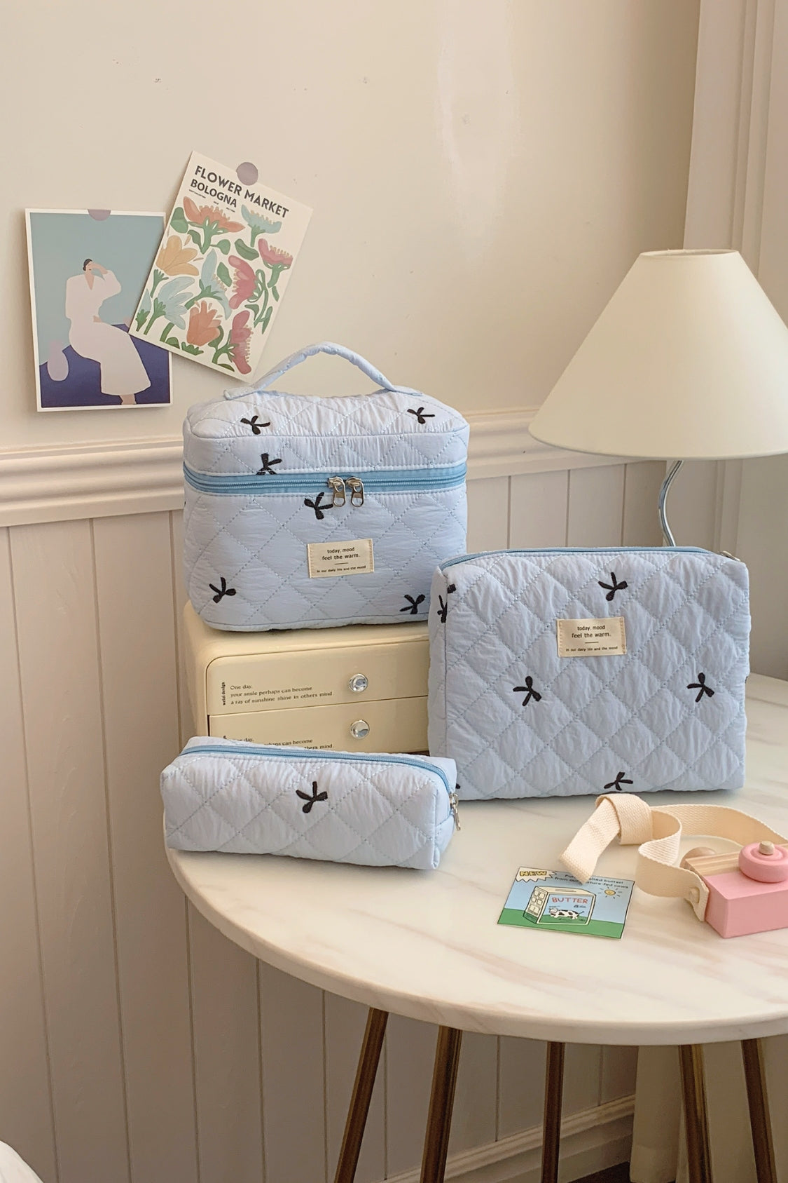 Outfit Flow - 3 Piece Bow Quilted Cloth Storage Bag Set