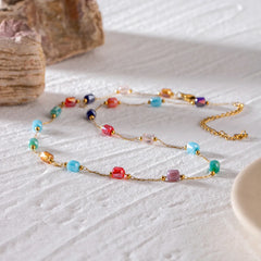 18K Gold-Plated Colorful Glass Bead Necklace OutfitFlow