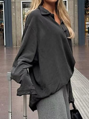 Collared Neck Dropped Shoulder Oversized Sweatshirt Trendsi