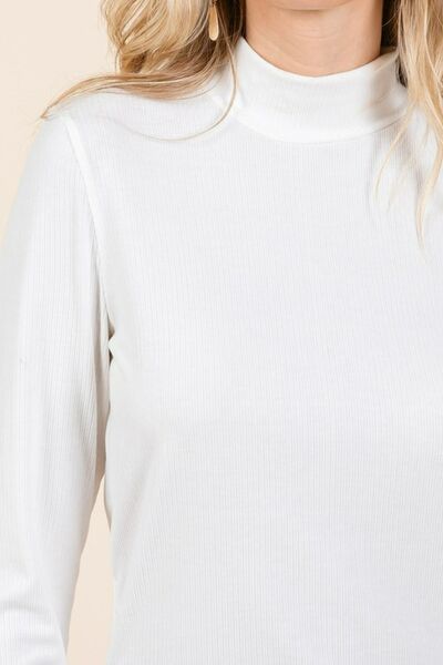 Mittoshop Mock Neck Rib Knit Long Sleeve Crop Top OutfitFlow