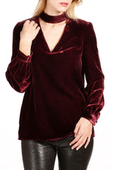 Outfit Flow - Cutout Long Sleeve Velvet Blouse