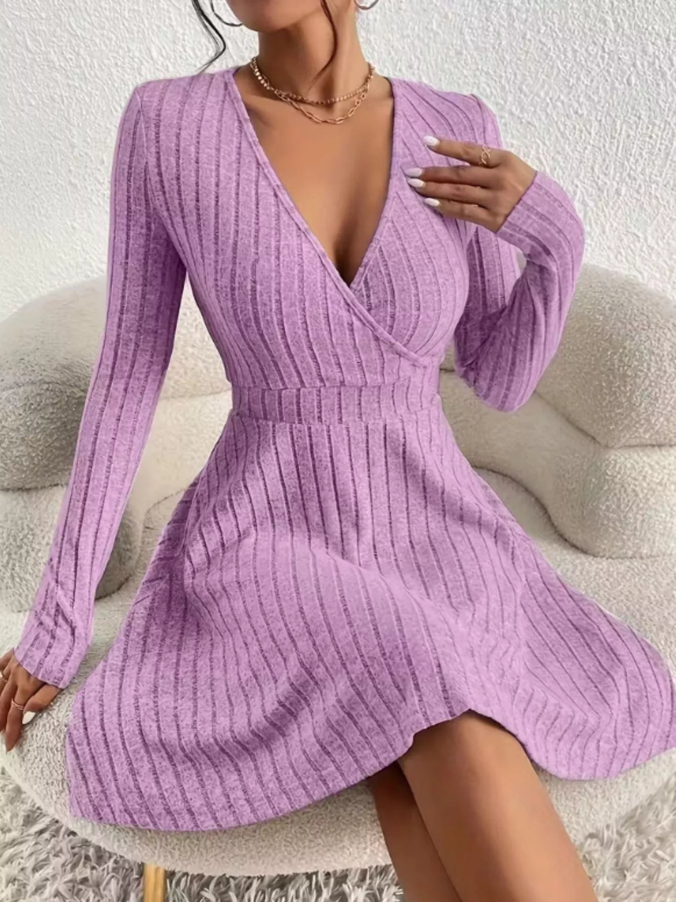 Ribbed Knit Wrap Mini Dress OutfitFlow