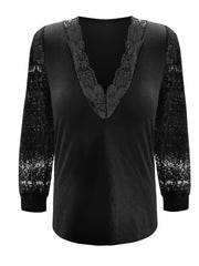 Outfit Flow - Full Size Lace Detail V-Neck Long Sleeve Blouse