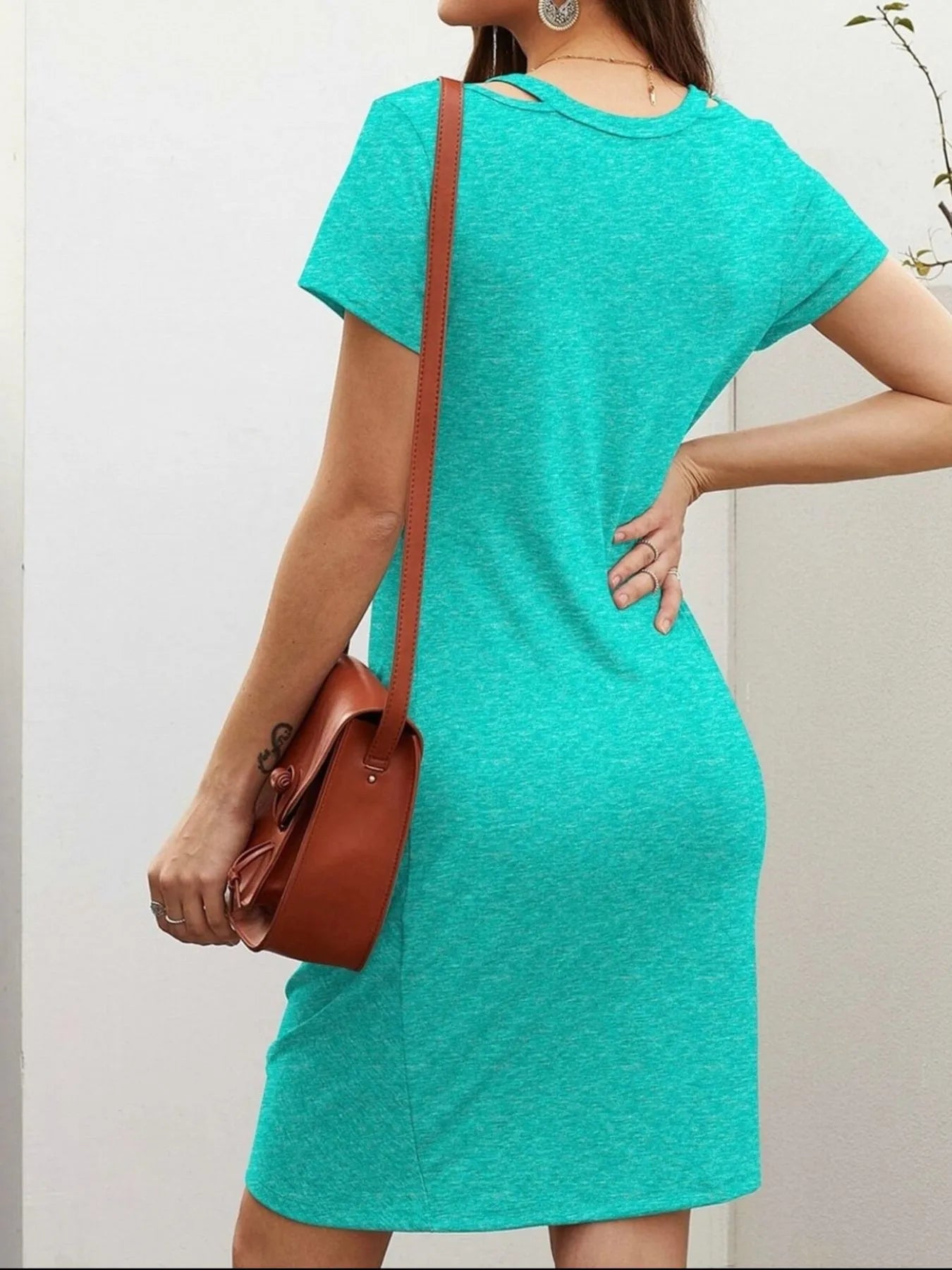 V-Neck Twisted Knot T-Shirt Dress OutfitFlow