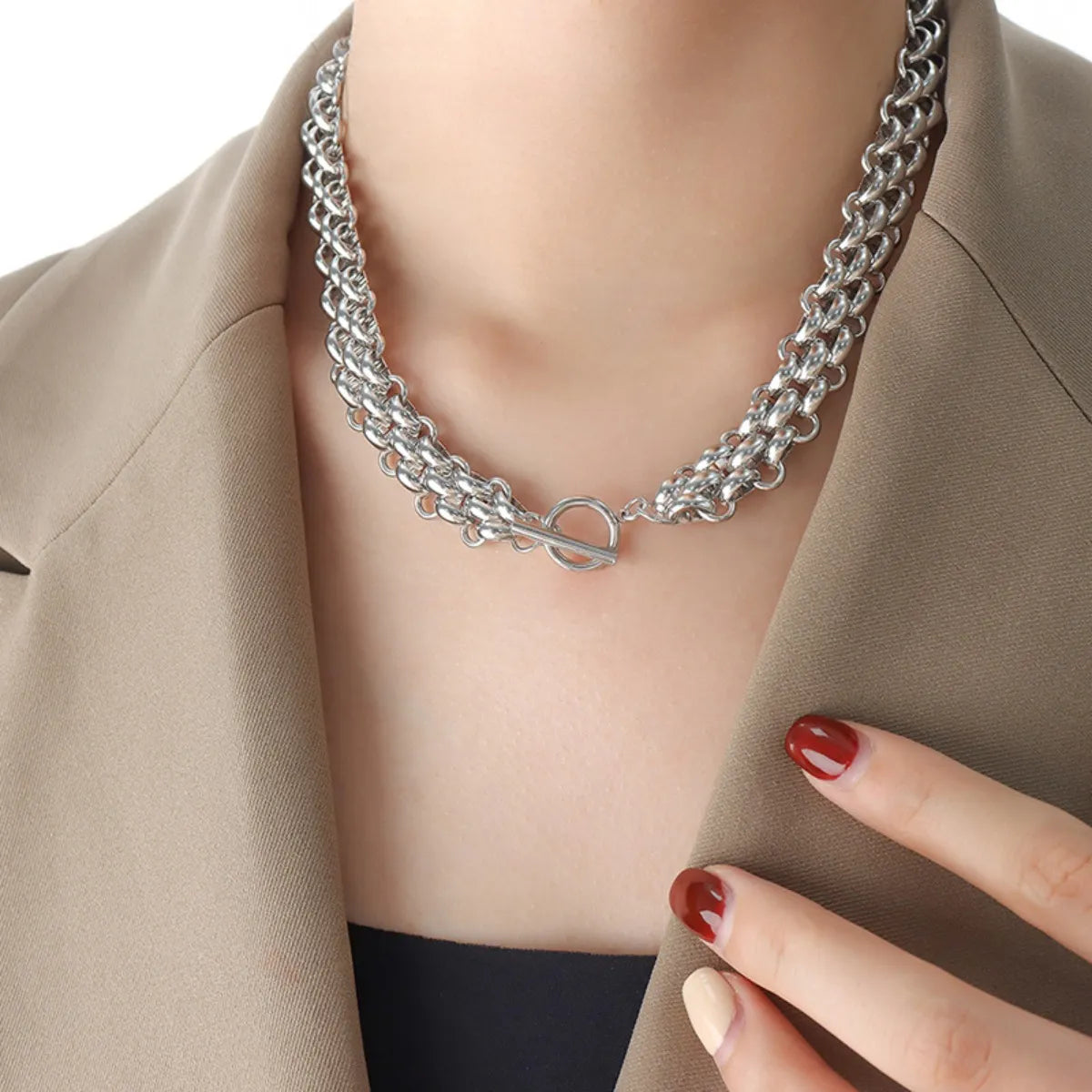 Gold Chain Link Jewelry Set with Necklace and Bracelet Silver One Size OutfitFlow