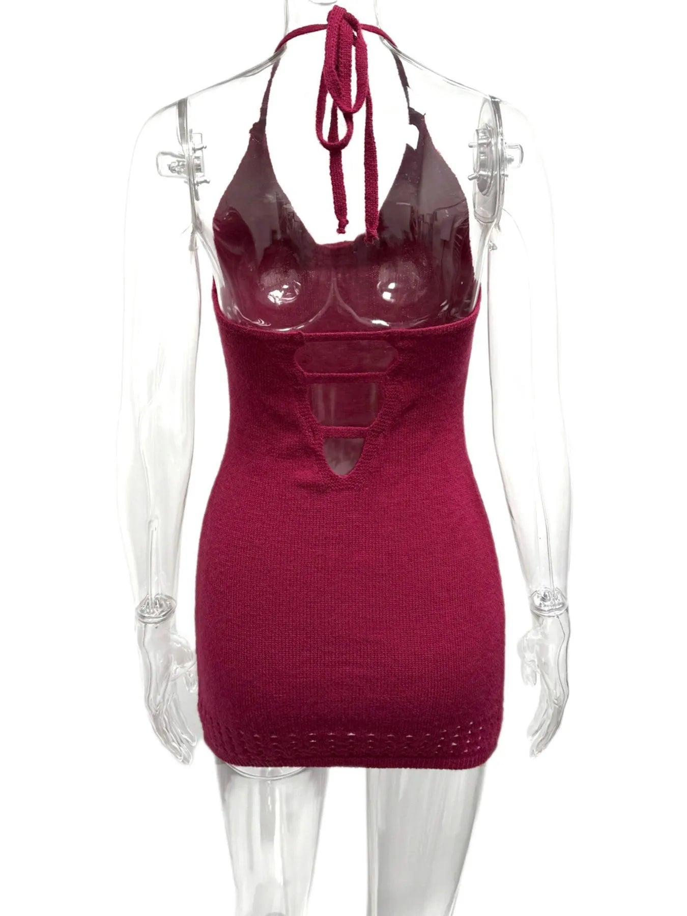 Openwork Halter Neck Knit Cami Dress OutfitFlow