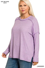 Zenana Full Size Melange Hacci Exposed Seam Hi-low Tee Plus Size OutfitFlow