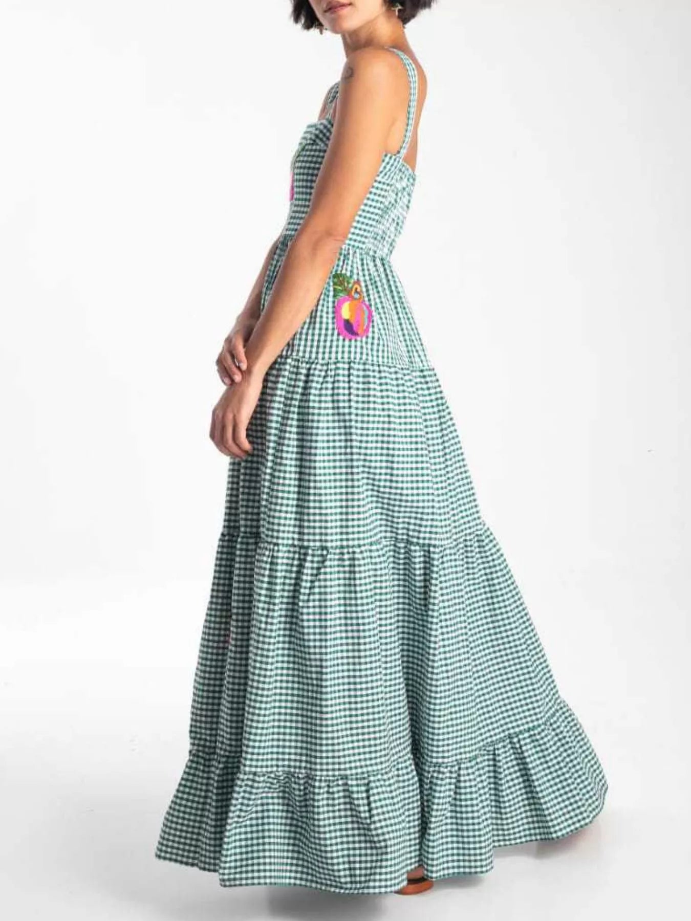 Embroidered Square Neck Tiered Maxi Cami Dress OutfitFlow