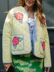 Embroidered Flower Tied Long Sleeve Winter Coat Trendsi