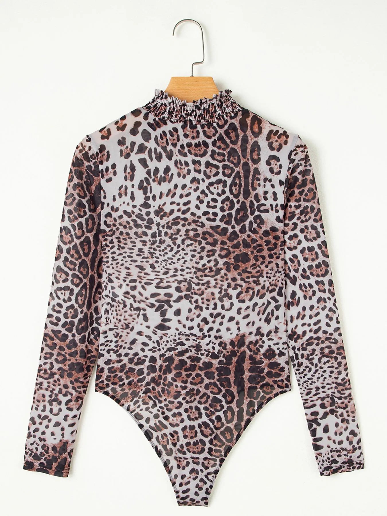 Leopard Print Long Sleeve Mock Neck Bodysuit OutfitFlow